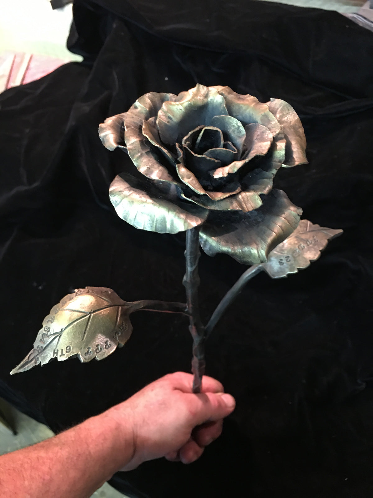 Hand forged iron rose