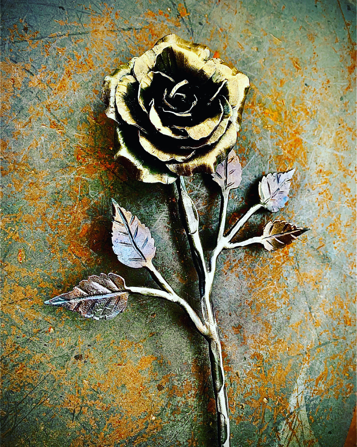 Hand forged iron rose